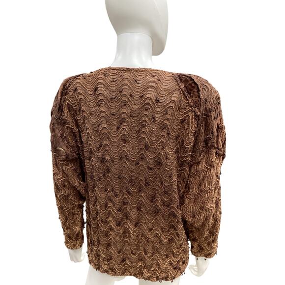 Vintage Caché Top Women’s Size L 100% Rayon 3/4 Sleeve Made In Italy Brown &Gold - Picture 4 of 5
